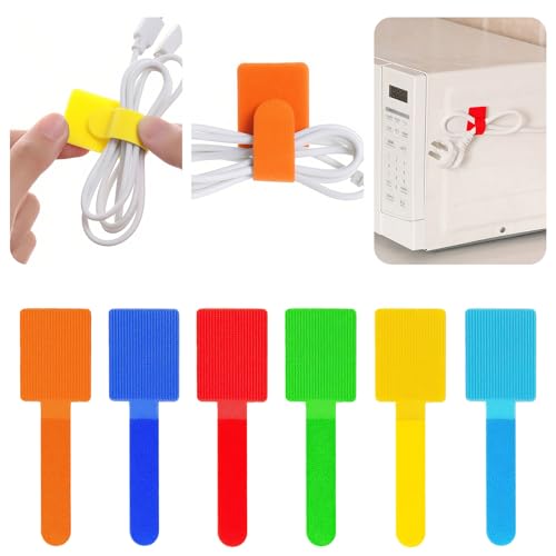 60 Stück Kabelorganizer Schreibtisch - Selbstklebendes Klettband | Einfach zu installieren | Ordnung für Schreibtisch, TV, Lichterkette & Elektronik | Bunt, Klein von ToKinCen
