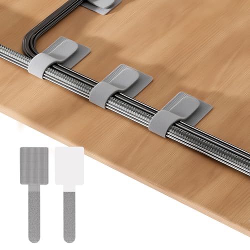 60 Stück Kabelorganizer Schreibtisch - Selbstklebendes Klettband | Einfach zu installieren | Ordnung für Schreibtisch, TV, Lichterkette & Elektronik | Grau, Klein von ToKinCen