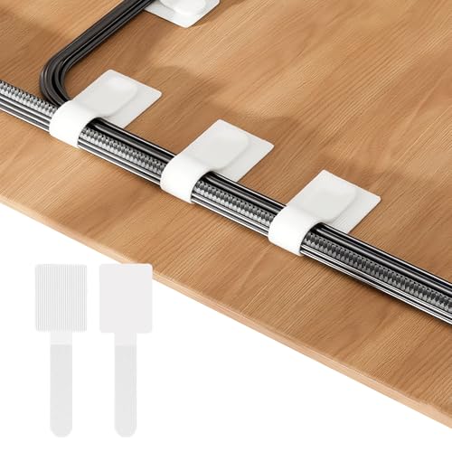 60 Stück Kabelorganizer Schreibtisch - Selbstklebendes Klettband | Einfach zu installieren | Ordnung für Schreibtisch, TV, Lichterkette & Elektronik | Weiß, Klein von ToKinCen