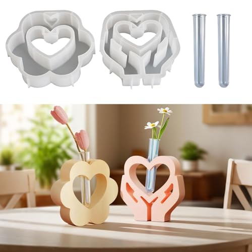 Silikonform Herz Vase Set, 2 Stück mit 2 Reagenzgläsern, Gipsgießform für DIY Handwerk Projekte (Hände Herz) von ToKinCen