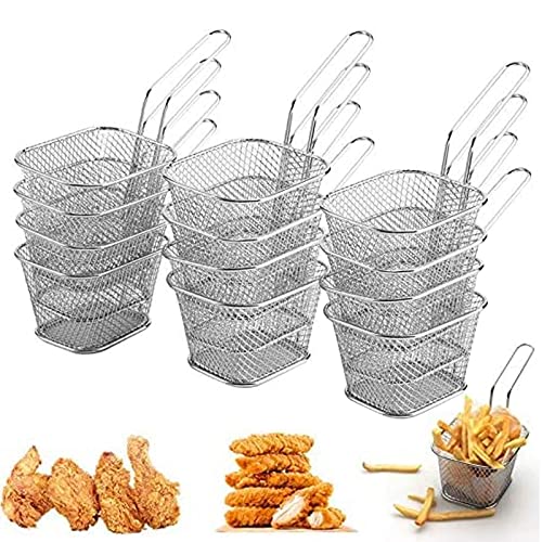 TOKINCEN 12 Stück Frittierkorb Klein Servierkörbchen Edelstahl für Pommes Mini Pommes Körbchen Pommeskörbchen Friteusenkorb Frittierkörbchen zum Servieren für Pommes Frites Garnelen Zwiebelringen von ToKinCen