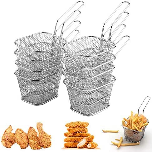 TOKINCEN 8 Stück Frittierkorb Klein Servierkörbchen Edelstahl für Pommes Mini Pommes Körbchen Pommeskörbchen Friteusenkorb Frittierkörbchen zum Servieren für Pommes Frites Garnelen Zwiebelringen von ToKinCen