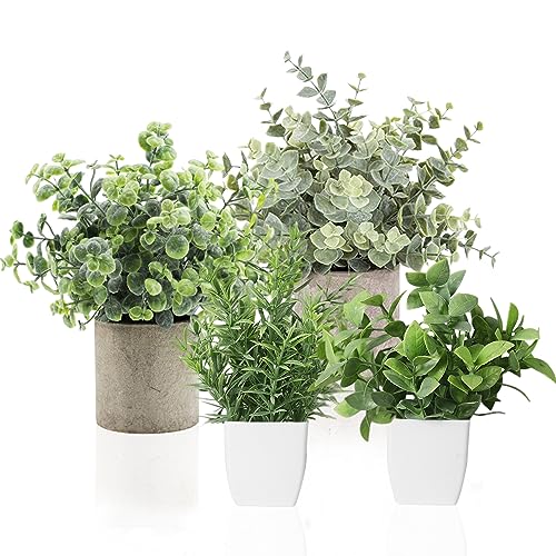 ToKinCen 4 Stück Künstliche Pflanze im Topf, künstliche Pflanzen für draußen, Deko Pflanzen für den Tisch, Kunstpflanzen wie echt für Haus, Balkon, Büro von ToKinCen