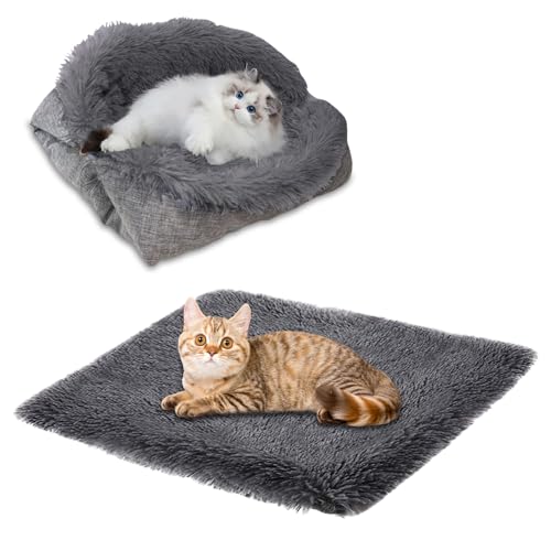 ToKinCen Katzenbett Haustierbett für Katzen kleine Hund Waschbare 2 in 1 Katzenbett Plüsch Weich Schlafen KatzenbettHundebett Katzensofa Flauschiges Matte Katzendecke (dunkelgrau) von ToKinCen