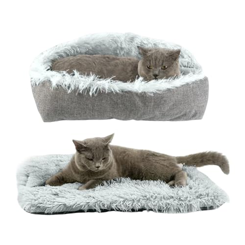 ToKinCen Katzenbett Waschbar, 61x51cm Plüsch Weich Katze Schlafen Bett, Katzensofa Flauschige Katzendecke (Grau) von ToKinCen