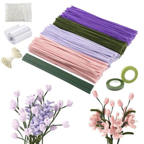 ToKinCen Pfeifenreiniger Blumenstrauß Set, 400 Stück Pfeifenputzer zum Basteln, DIY-Komplettset für Handarbeit und Hochzeitsblumendeko von ToKinCen