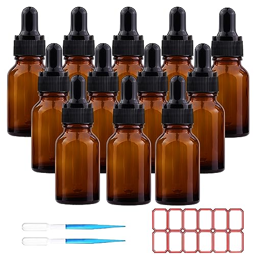 ToKinCen Pipettenflasche 10ML Tropfflasche, Apothekerflasche aus blauem Glas mit Glastropfflasche für ätherische Öle, Aromatherapie mit ätherischen Ölen (Braun, 12 * 10ml) von ToKinCen