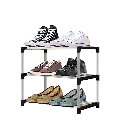 ToKinCen Schuhregal Klein mit 3 Ebenen, Schuhregal Platzsparend für 6 Paare Schuhe, Stapelbar Schuhregal Schmal Metall Shoe Rack für Eingang Flur Schlafzimmer Schrank, Schuhregal Klein von ToKinCen