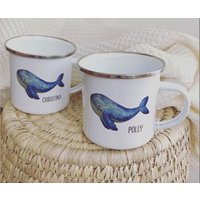 Personalisierte Emaille-Tasse Für Kinder |Kinderbecher Mit Namen | Wal-Motiv 300 Ml |Camping Becher von ToLeJu