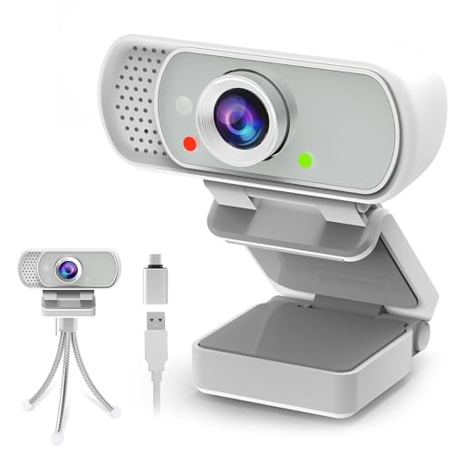 Webcam with Tripod Privacy Shutter: 1080P FHD Web Camera with Mic, Plug & Play USB A USB C Webcam with Stand, White Wide Angle Noise-Canceling Microphone Compact Web Cam for Online Meeting Classes Webcam with Tripod Privacy Shutter: 1080P FHD Web Camera with Mic, Plug & Play USB A USB C Webcam with Stand, White Wide Angle Noise-Canceling Microphone Compact Web Cam for Online Meeting Classes von ToLuLu
