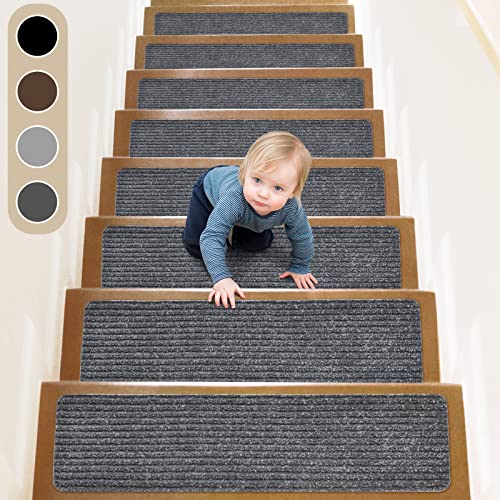 ToStair Stufenmatten, 76cmx20cm(15 stück) Anti-Rutsch Treppen Treppenstufen für Holzstufen, Stufenschutz Stufenteppich Innenbereich für Kinder Ältere und Hunde,Grau von ToStair