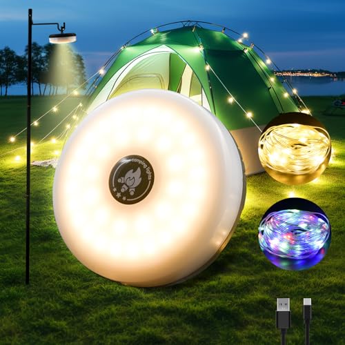 Camping Lichterkette, Aufrollbar Campinglampe mit 10M Led Lichterkette Wasserdichte, 8 Beleuchtungsmodi RGB Camping Lampe, Batterie USB Wiederaufladbare Camping Festival Camper Zubehör Aussen Innen Camping Lichterkette, Aufrollbar Campinglampe mit 10M Led Lichterkette Wasserdichte, 8 Beleuchtungsmodi RGB Camping Lampe, Batterie USB Wiederaufladbare Camping Festival Camper Zubehör Aussen Innen von ToTopPioneer