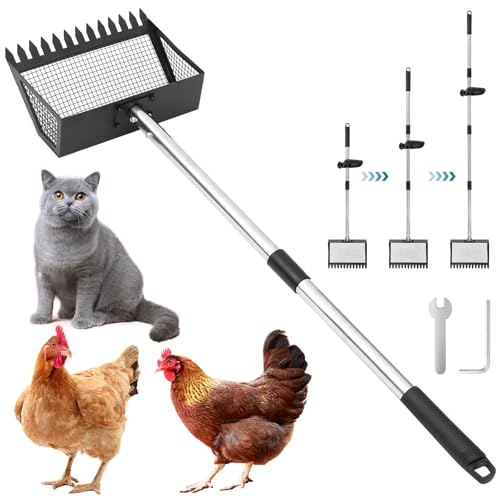 167cm Hühnerkotschaufel Metall Chicken Poop Scooper mit Breitem Schaufelkopf, Einstellbar Rostschutz Hühnerstall Rechen für Hühnerställe, Gärten, Pferdeställe, Ziegenställe von Toaboa