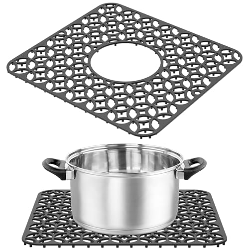 2 Stuck Spülbeckenmatte 31x29cm Silikon Spülmatte für Spülbecken mit Drainagelöcher Hohe Temperaturbeständigkeit Hohles Design Rollbar Einlage Spüle für Spülbeckenboden (Schwarz) von Toaboa