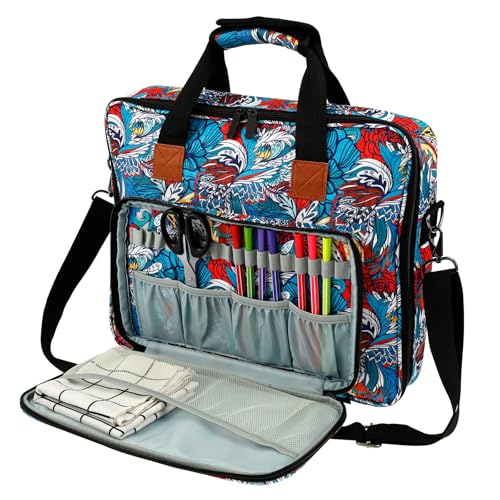 40x31x11cm Kreuzstich Tasche 600D Oxford Handarbeitstasche Reißfestigkeit Mehrere Taschen Stricktasche Aufbewahrung mit Tragegriffe Schultergurte Stick Projekttasche für Stick Lover (Blau) von Toaboa