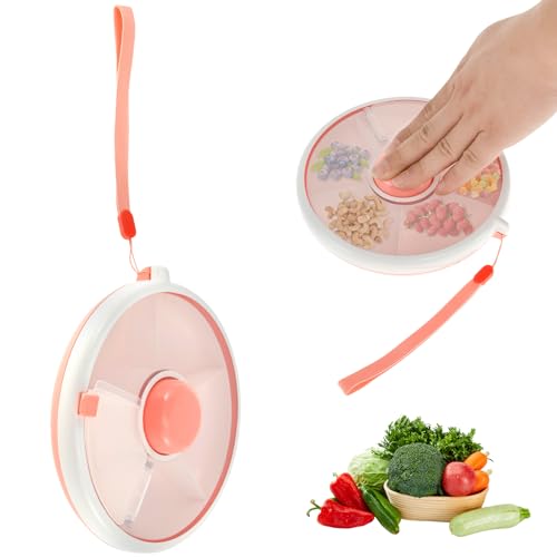Snack Spinner 18cm Dicht Rotierende Snackbox mit 5 Fächer, Interaktive Schaltflächen, Transparent Abdeckung Snack Box Kinder Spinner für Outdoor, Familien, Party, Schulen Kindergärten (Korallenrosa) von Toaboa