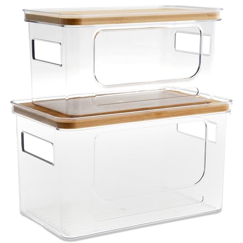 Toaboa 2 Stuck Müllbeutelspender Transparente Aufbewahrungsboxen mit Deckel Griffe Auf Beiden Seiten Stapelbare Müllbeutelhalter für Küche, Waschküche, Bad, Schränke von Toaboa