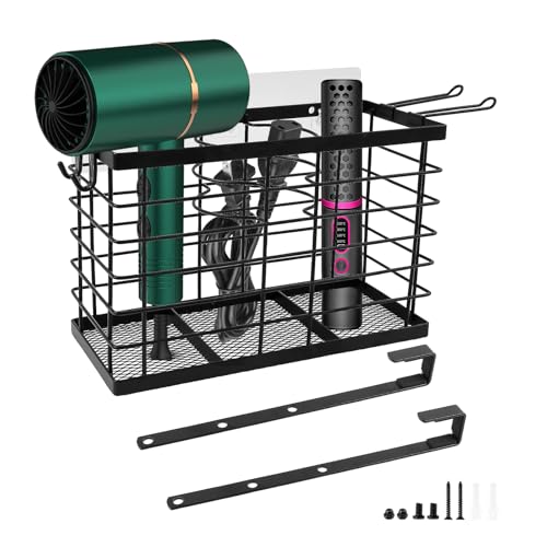 Toaboa 27x12x38cm Haartrocknerhalter Eisen Föhn Halterung Einstellbar mit 2 Stuck Haken Fönhalter Ohne Bohren für Badezimmerschranktüren, Schlafzimmer, Ankleidezimmer von Toaboa
