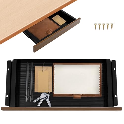 Toaboa 52x24x6.5cm Schreibtisch Schublade Metall, Untertisch Schublade mit Gleitschiene Dämpfung Stoßfestigkeit, Desk Drawer, Versteckte Schubladenbox, Schreibtisch Gadgets für Büro, Zuhause(Walnuss) von Toaboa