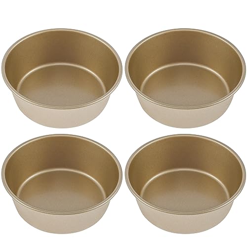 Toaboa Backform Rund 4er Set Gold Kuchenformen aus Karbonstahl Antihaftbeschichtet Rund Kuchenformen für Luftfritteuse Muffins Pudding Hamburger Käsekuchen, Oben Ø 11.5cm unten Ø 9.3cm von Toaboa