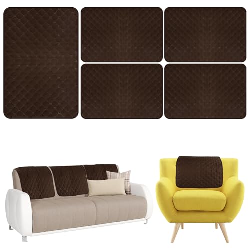 Toaboa Kopfschutz für Sofa 57x38cm Polyester Sofa Kopfstützenbezug Verschleißfest Reißfest Kopfstützenschutz für Sessel, Sofas, Kleine Sessel Liegesessel In Schlafzimmern Wohnzimmern. (Kaffee 5pcs) von Toaboa