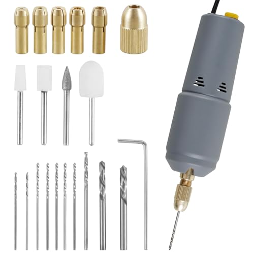 Toaboa Mini Handbohrer für Kunst und Handwerk Stift Schraubstock Mini Elektrobohrer Set 0.7–1.2 mm mit Bohrern und Schraubenschlüssel, DIY-Schmuckanhänger, Bastelarbeiten von Toaboa