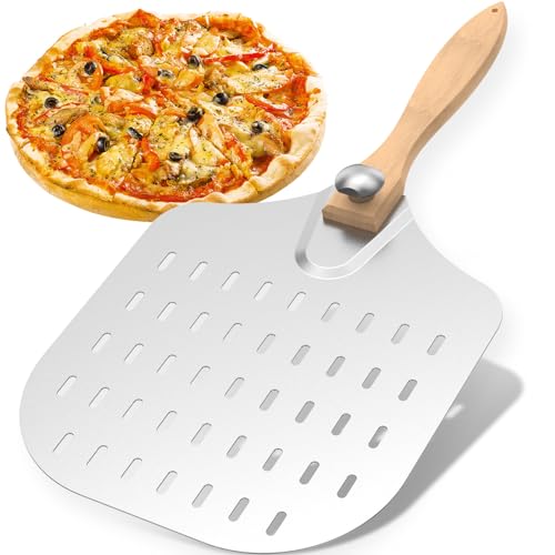 Toaboa Perforierter Pizzaschieber 60 x 30.3 cm Pizzaschaufel aus Aluminium mit Abnehmbarem & Faltbar Griff Pizzaheber Edelstahl Langlebig Leicht Pizza Schaufeln für Pizza Kuchen Gebäck usw (A) von Toaboa