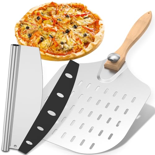 Toaboa Perforierter Pizzaschieber 60 x 30.3 cm Pizzaschaufel aus Aluminium mit Abnehmbarem & Faltbar Griff Pizzaheber Edelstahl Langlebig Leicht Pizza Schaufeln für Pizza Kuchen Gebäck usw (B) von Toaboa