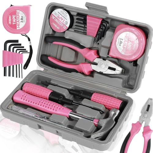 Toaboa Werkzeugset in Pink 13/24pcs Heim DIY Werkzeugkoffer Werkzeugkoffer für Frauen mit Aufbewahrungskoffer Langlebiges Hammer und Lnbusschlüssel Set mit Lsolierband Schraubendreher usw(13) von Toaboa