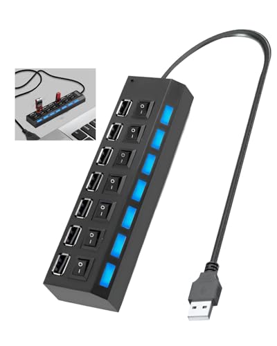 7 in 1 USB Hub 2.0 mit Einzel-Schaltern und 40cm Kabel, 500 Mbps USB Verteiler Steckdose mit LED-Anzeige, USB Multiport Externe Festplatten für PC Laptop MacBook Surface PS4 Tastatur Smartphone 7 in 1 USB Hub 2.0 mit Einzel-Schaltern und 40cm Kabel, 500 Mbps USB Verteiler Steckdose mit LED-Anzeige, USB Multiport Externe Festplatten für PC Laptop MacBook Surface PS4 Tastatur Smartphone von Toaluea