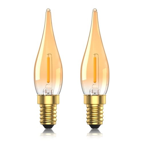 TobeBright 0.7W Mini E14 Kerzenbirne Warmweiß,C22T LED Nachtlicht Birne 2200K Vintage Edison LED Glühlampe für Wandlampe, Tischlampe - 7W äquivalente Glühlampe - Nicht Dimmbar -Bernstein 2er pack von TobeBright