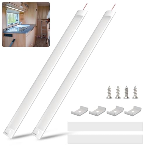 TobeBright 12V LED Lampe, 16W 168 LEDs Universal 12V LED Leiste mit EIN/AUS-Schalter Ultradünne 6000K-Lampe mit hoher Helligkeit für Van Camper Wohnmobil Boot Küchenschrank - 2er Pack von TobeBright