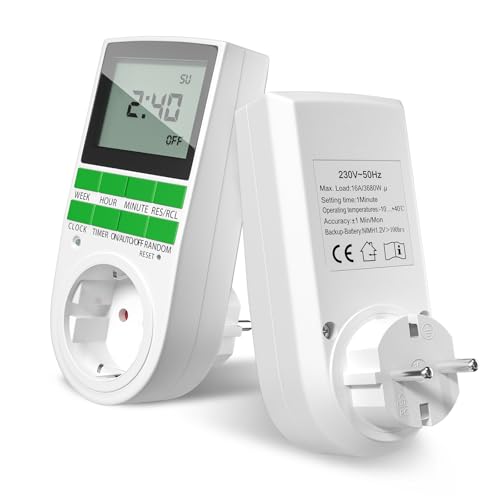 TobeBright Zeitschaltuhr Digital Steckdose mit 16 Programmen，Steckdose Zeitschaltuhr mit Zufallsmodus zum Einbruchschutz - Timer Steckdose 16A Digitaler Timer Stecker für Hausgeräte von TobeBright