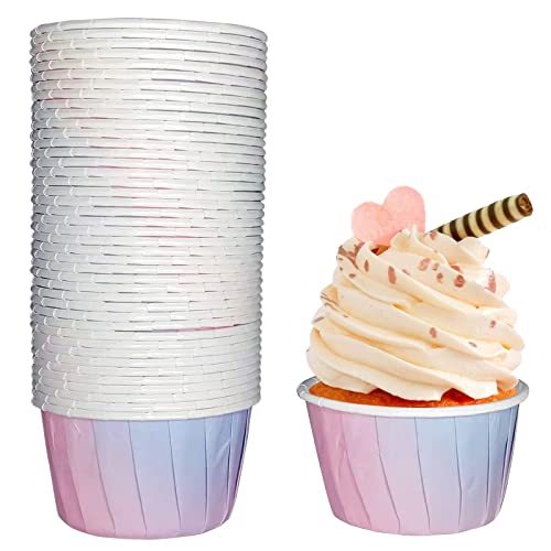 Frepea 50 Stücke Cupcake Formen Papier Muffinform Papier Antihaftbeschichtet Einweg-Backbecher für Halloween Geburtstage Hochzeiten Partys (Rosa-Blau) von Frepea