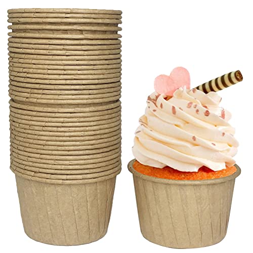 Frepea 50 Stücke Cupcake Formen Papier Muffinform Papier Antihaftbeschichtet Einweg-Backbecher für Halloween Geburtstage Hochzeiten Partys (Rohholz Farbe) von Frepea