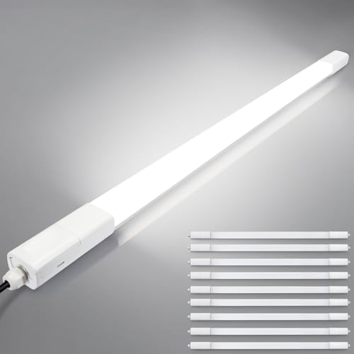 10 Stück LED Feuchtraumleuchte 150CM 60W 7000LM LED Röhre,TONFFI 4000K Neutralweiß Wannenleuchte im Reihenschaltung IP65 Wasserfest Werkstattlampe für Feuchtraum Garage Keller Warenhaus Hobbyraum Büro von Tobeter