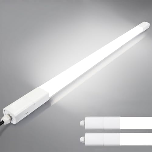 2 Stück LED Feuchtraumleuchte 115CM 36W 4100LM LED Röhre, TONFFI 4000K Neutralweiß Wannenleuchte im Reihenschaltung IP65 Wasserfest Werkstattlampe für Feuchtraum Garage Keller Warenhaus Hobbyraum Büro von Tobeter