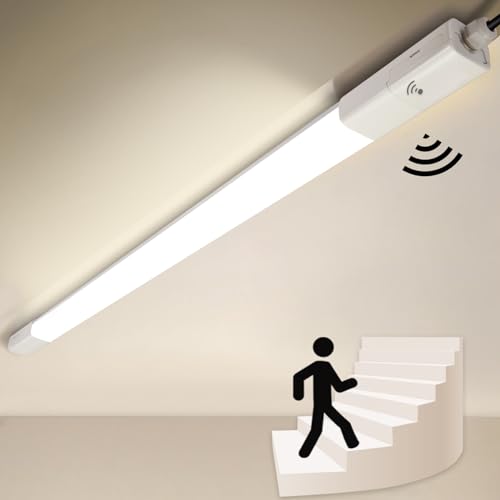 2 Stück LED Feuchtraumleuchte mit Bewegungsmelder, TONFFI 115CM 36W 4100LM LED Sensor Röhre, Linkable Wannenleuchte Werkstattlampe IP65 Wasserfest für Balkon Garage Keller Treppe Flur, Neutralweiß von Tobeter