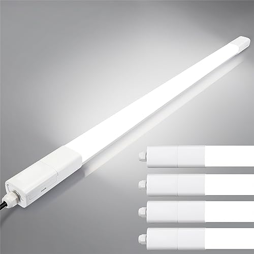 4 Stück LED Feuchtraumleuchte 150CM 60W 7000LM LED Röhre, TONFFI 4000K Neutralweiß Wannenleuchte im Reihenschaltung IP65 Wasserfest Werkstattlampe für Feuchtraum Garage Keller Warenhaus Hobbyraum Büro von Tobeter