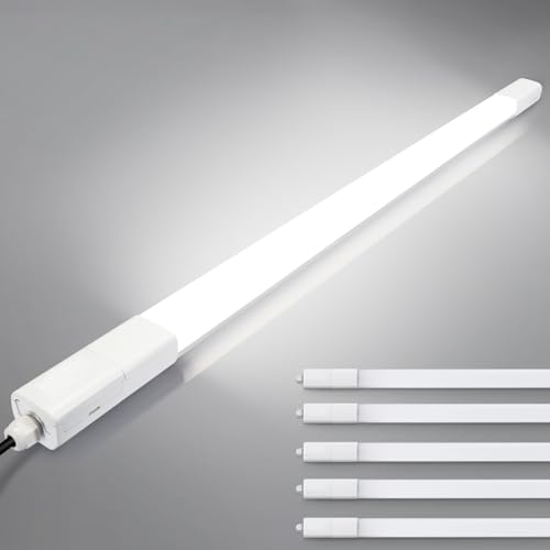 5 Stück LED Feuchtraumleuchte 150CM 60W 7000LM LED Röhre, TONFFI 4000K Neutralweiß Wannenleuchte im Reihenschaltung IP65 Wasserfest Werkstattlampe für Feuchtraum Garage Keller Warenhaus Hobbyraum Büro von Tobeter