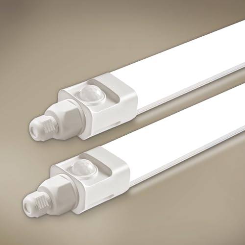 Tobeter 2 Stück LED Feuchtraumleuchte 60cm mit Bewegungsmelder, 18W 1800LM LED Sensor Feuchtraumlampe im Reihenschaltung, IP65 Wasserfest Werkstattlampe für Keller Garage Feuchtraum, Neutralweiß 4000K von Tobeter
