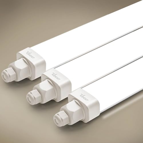 Tobeter 3 Stück LED Feuchtraumleuchte 60cm, 18W 1800LM Ultraslim LED Röhre Feuchtraumlampe im Reihenschaltung, IP65 Wasserfest Werkstattlampe für Keller Garage Feuchtraum, Neutralweiß 4000K von Tobeter