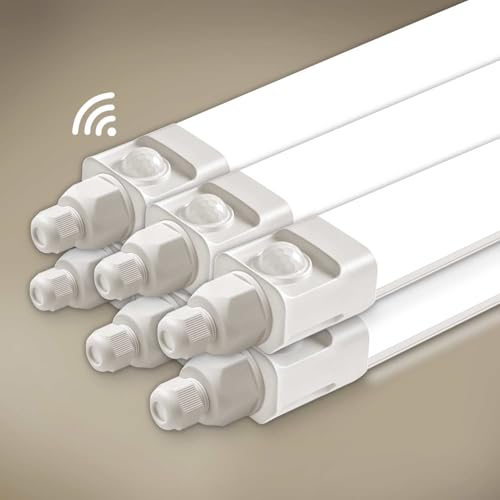 Tobeter 6 Stück LED Feuchtraumleuchte 115cm mit Bewegungsmelder, 36W 3600LM LED Sensor Feuchtraumlampe, IP65 Wasserfest Werkstattlampe für Keller Garage Feuchtraum, Neutralweiß 4000K von Tobeter