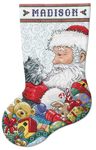Design Works Crafts Kreuzstich Stickpackung Weihnachtsstrumpf Weihnachtsmann mit Kätzchen, Zählmuster von Tobin