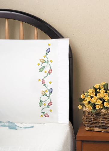 Tobin Stamped Pillowcases for Embroidery, Christmas Lights, 20" x 30" Stickset, Baumwolle, Weihnachtsbeleuchtung, 76 x 51 cm (Pack of 1) von Tobin