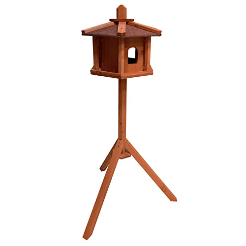 Toboli Vogelfutterhaus 110 cm mit Dreifuß, Vogelhaus aus Holz, wetterfestes Vogelfutterhäuschen mit Ständer, Futterhäuschen für Vögel von Toboli