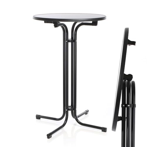 Toboli klappbarer Bistrotisch in Schwarz Ø70cm runder Stehtisch Indoor/Outdoor Klapptisch 110cm hoch von Toboli