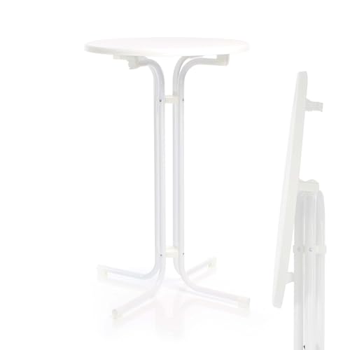 Toboli klappbarer Bistrotisch in Weiß Ø70cm runder Stehtisch Indoor/Outdoor Klapptisch 110cm hoch von Toboli