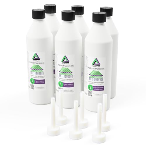 TOBOLIN Horizontalsperre 6 x 500 mL + 6x Injektionsaufsatz f. trockene Wand – Mauerwerkstrockenlegung & Keller abdichten - Wassersperre gegen aufsteigende Feuchtigkeit - Alternative zur Verkieselung TOBOLIN Horizontalsperre 6 x 500 mL + 6x Injektionsaufsatz f. trockene Wand – Mauerwerkstrockenlegung & Keller abdichten - Wassersperre gegen aufsteigende Feuchtigkeit - Alternative zur Verkieselung von Tobolin