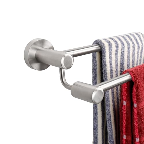 TocTen Doppelter Badetuchhalter – Dicker SUS304 Edelstahl-Handtuchhalter für Badezimmer, Badezimmerzubehör, doppelte Handtuchstange, robuster Handtuchhalter zur Wandmontage (gebürstet, 61 cm) von TocTen
